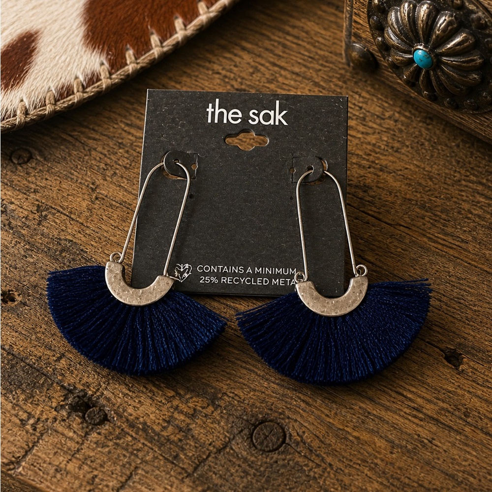 The Sak Navy Tassel Drop Earrings  (BR333/5)